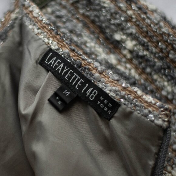 Lafayette 148 NY Skirt 14 Gray Beige Boucle Beaded Sparkly Elegant Dressy - Picture 6 of 9